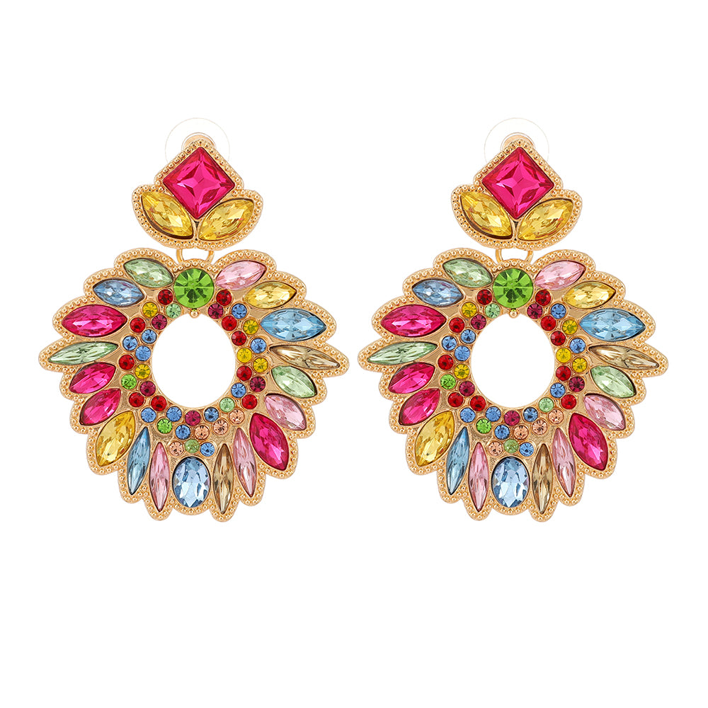 1 Pair Retro Exaggerated Geometric Plating Hollow Out Inlay Zinc Alloy Rhinestones Drop Earrings