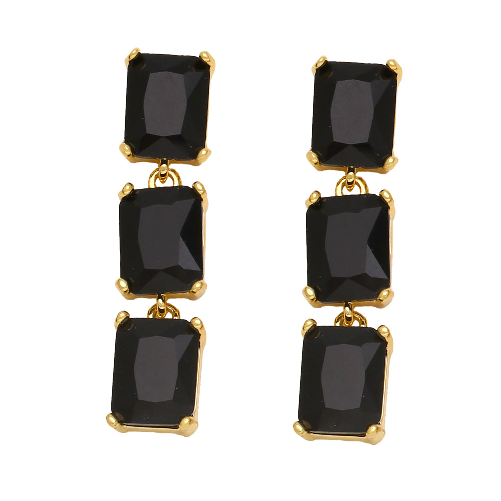 1 Pair Retro Simple Style Rectangle Plating Inlay Copper Zircon 18k Gold Plated Drop Earrings