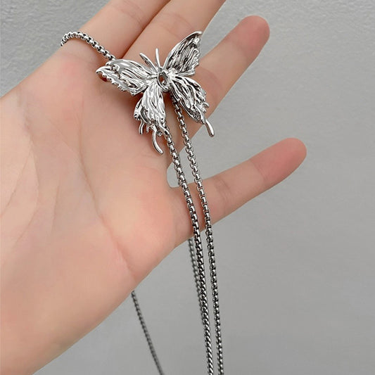 Sweet Simple Style Butterfly Alloy Titanium Steel Plating Women's Long Necklace Necklace