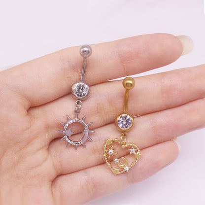 Simple Style Heart Shape Cat Butterfly Stainless Steel Sequin Copper White Gold Plated Gold Plated Rhinestones Zircon Belly Ring In Bulk