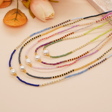 Bohemian Color Block Organic Glass Beaded Women's Necklace