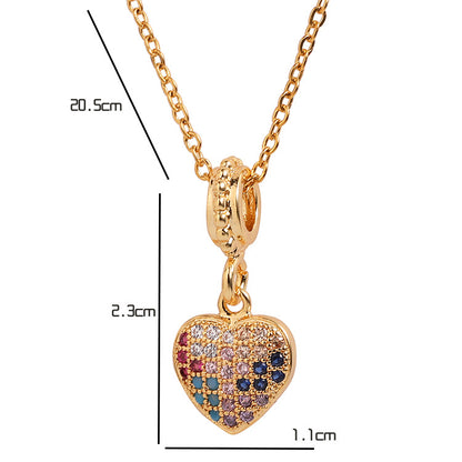 Europe And America Cross Border Love Pendant Necklace Micro-inlaid Color Zircon Clavicle Chain Geometric Girl Pendant Heart-shaped Necklace