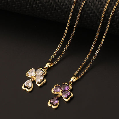 Europe And America Cross Border Love Pendant Necklace Micro-inlaid Color Zircon Clavicle Chain Geometric Girl Pendant Heart-shaped Necklace