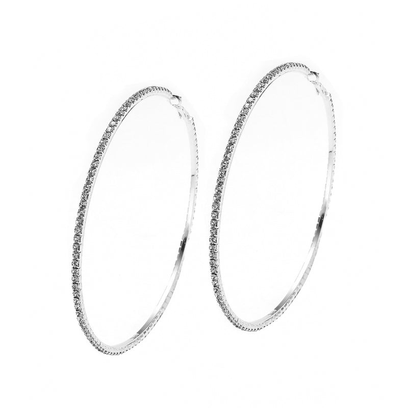 1 Pair Simple Style Circle Solid Color Plating Inlay Rhinestone Rhinestones Silver Plated Hoop Earrings