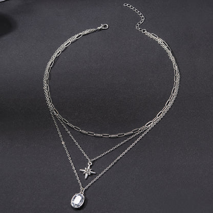 Simple Style Commute Star Oval Rhinestones Alloy Wholesale Three Layer Necklace
