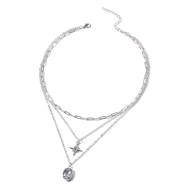Simple Style Commute Star Oval Rhinestones Alloy Wholesale Three Layer Necklace