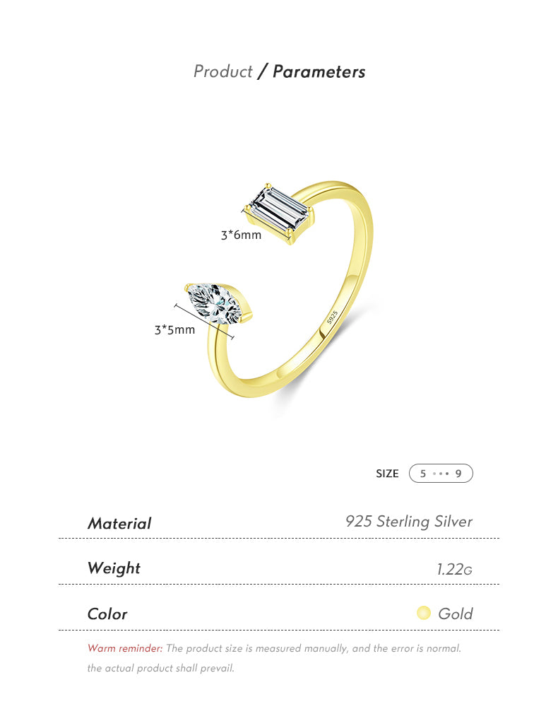 Ig Style Shiny Geometric Sterling Silver 12k Gold Plated Zircon Open Rings In Bulk