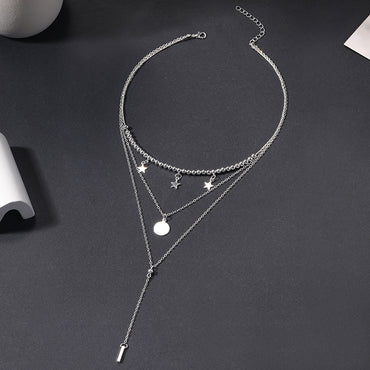 Ig Style Simple Style Round Star Alloy Beaded Women's Three Layer Necklace