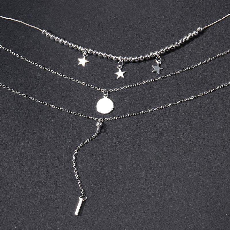 Ig Style Simple Style Round Star Alloy Beaded Women's Three Layer Necklace
