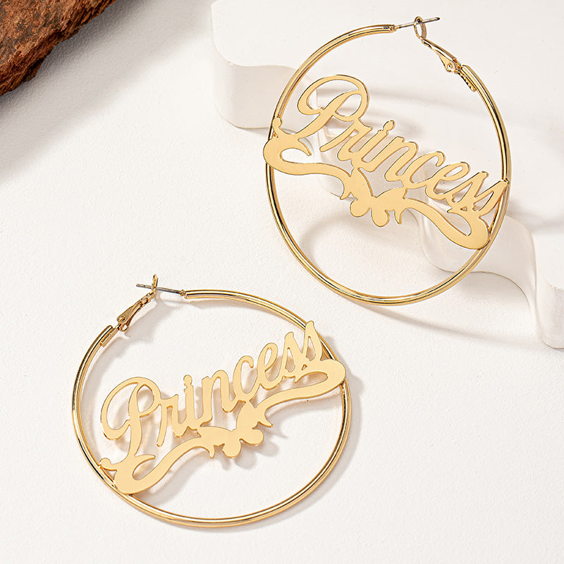 1 Pair Lady Letter Plating Hollow Out Alloy 14k Gold Plated Hoop Earrings