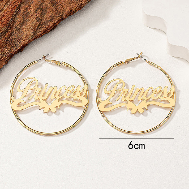 1 Pair Lady Letter Plating Hollow Out Alloy 14k Gold Plated Hoop Earrings