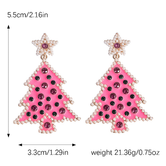 1 Pair Simple Style Christmas Tree Plating Inlay Alloy Rhinestones Gold Plated Ear Studs
