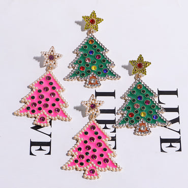 1 Pair Simple Style Christmas Tree Plating Inlay Alloy Rhinestones Gold Plated Ear Studs