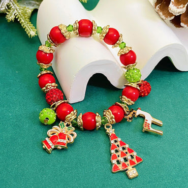 Cartoon Style Cute Santa Claus Snowflake Elk 14k Gold Plated Zircon Alloy Wholesale Bracelets