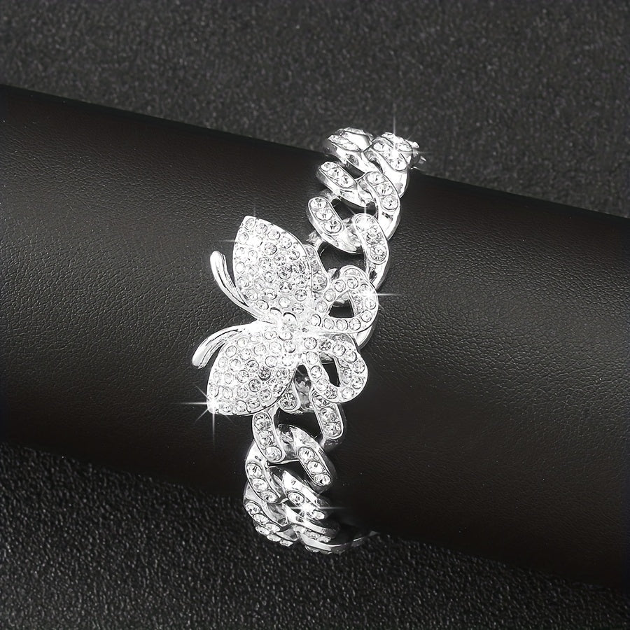 Simple Style Shiny Butterfly Alloy Plating Inlay Rhinestones Silver Plated Unisex Bracelets