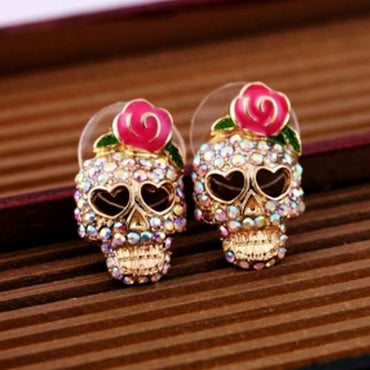 1 Pair Lady Paper Clip Water Droplets Skull Plating Inlay Alloy Rhinestones 24k Gold Plated Earrings Ear Studs