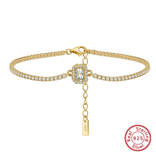 Simple Style Round Hand Sterling Silver Plating Inlay Chain Zircon 14k Gold Plated White Gold Plated Silver Plated Bracelets