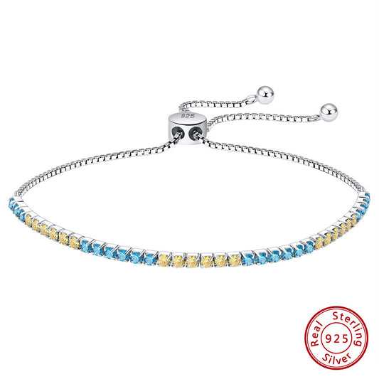 Classic Style Shiny Round Sterling Silver Plating Chain Inlay Zircon White Gold Plated Rhodium Plated Silver Plated Tennis Bracelet