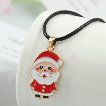 Cute Santa Claus Alloy Wax Rope Enamel Christmas Women's Pendant Necklace