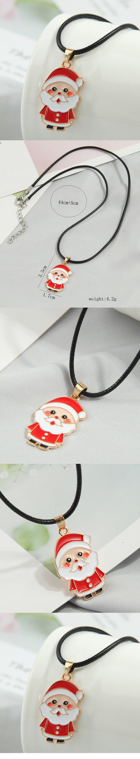 Cute Santa Claus Alloy Wax Rope Enamel Christmas Women's Pendant Necklace