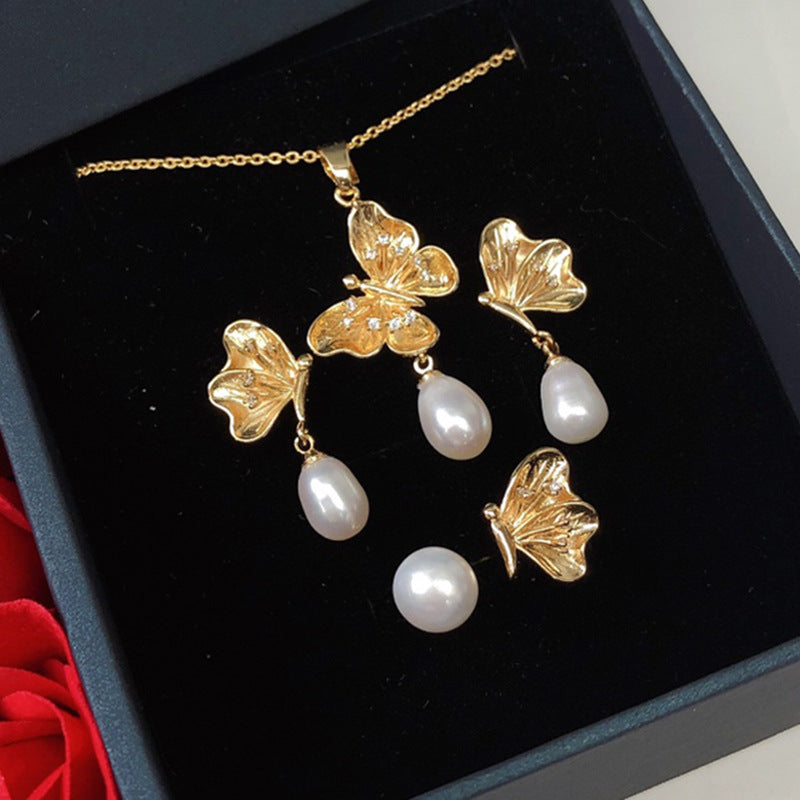 Elegant Lady Geometric Freshwater Pearl Rings Earrings Necklace In Bulk