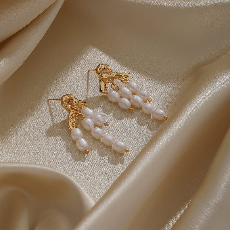 1 Pair Ig Style Retro C Shape Irregular Flower Crystal Pearl Plating Copper 18k Gold Plated Drop Earrings Ear Studs