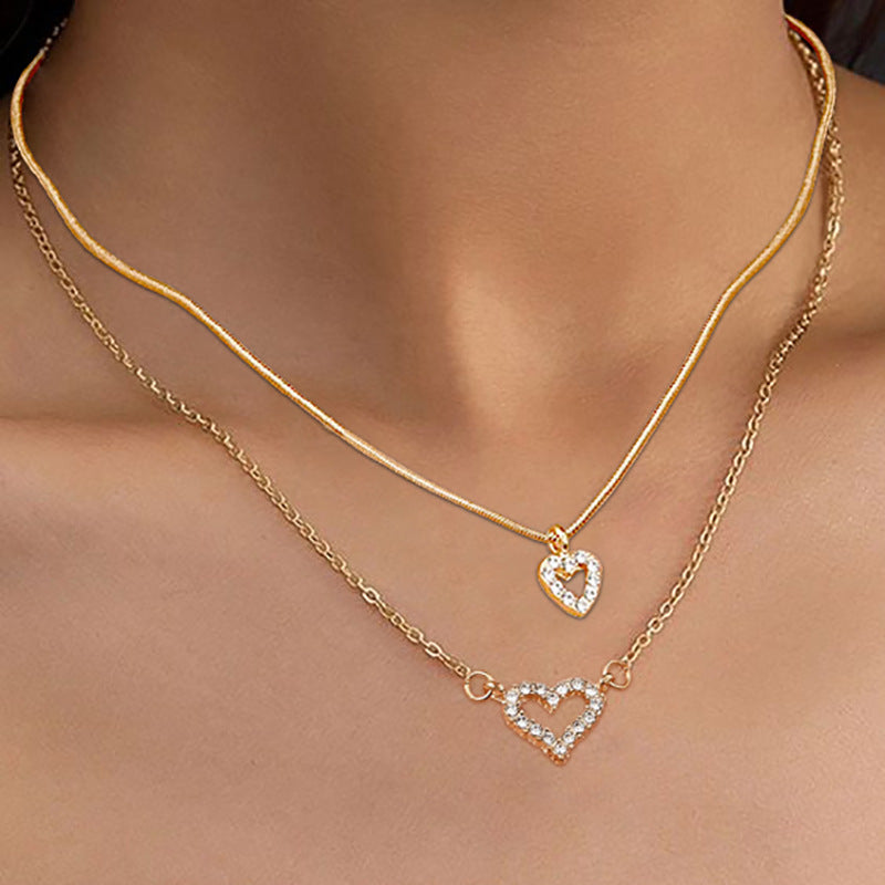 Sweet Heart Shape Alloy Inlay Artificial Gemstones Women's Pendant Necklace