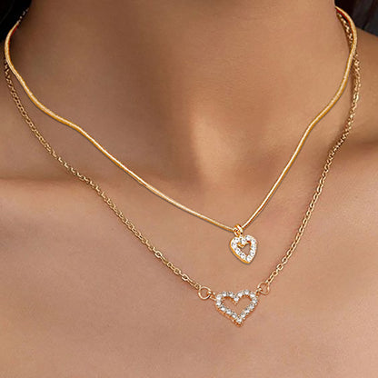 Sweet Heart Shape Alloy Inlay Artificial Gemstones Women's Pendant Necklace