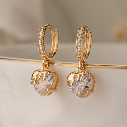 1 Pair Simple Style Commute Heart Shape Bow Knot Plating Inlay Copper Zircon 18k Gold Plated Earrings