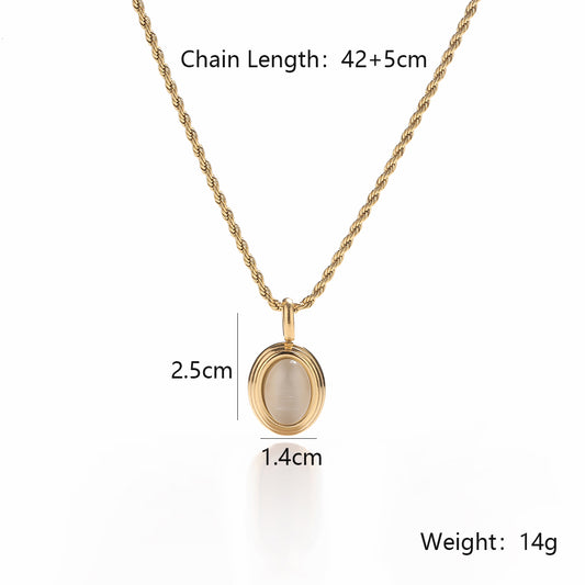 Simple Style Commute Oval Titanium Steel Plating Inlay Opal 18k Gold Plated Pendant Necklace