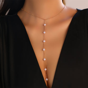 Elegant Simple Style Solid Color Artificial Pearl Alloy Beaded Women's Sweater Chain