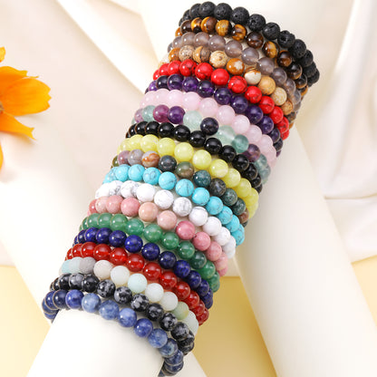 Simple Style Round Natural Stone Beaded Bracelets