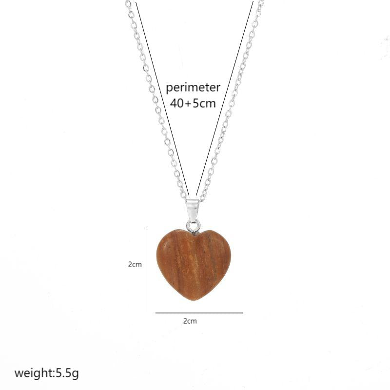 Elegant Heart Shape Stainless Steel Natural Stone Inlay Natural Stone Pendant Necklace
