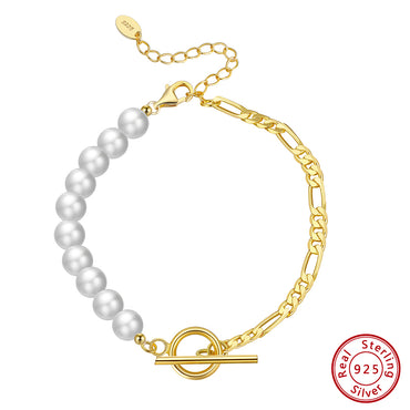 Baroque Style Simple Style Geometric Solid Color Sterling Silver Plating Inlay Freshwater Pearl Pearl 14k Gold Plated Bracelets