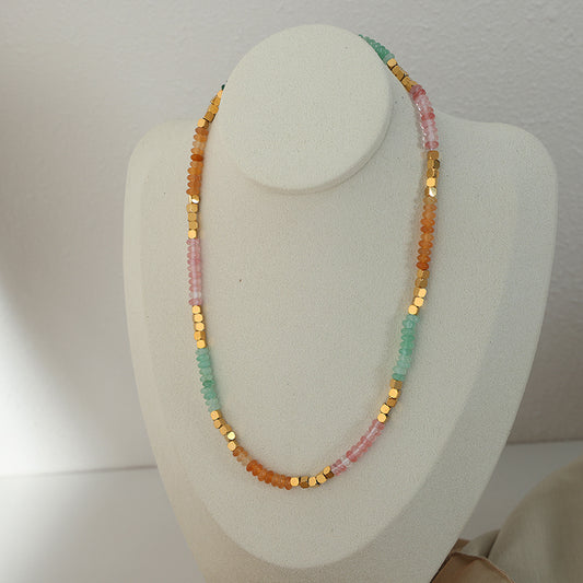 Elegant Color Block Crystal Stone Beaded Plating 18k Gold Plated Women's Necklace