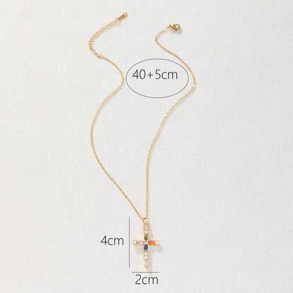 Sweet Cross Copper Zircon Pendant Necklace In Bulk