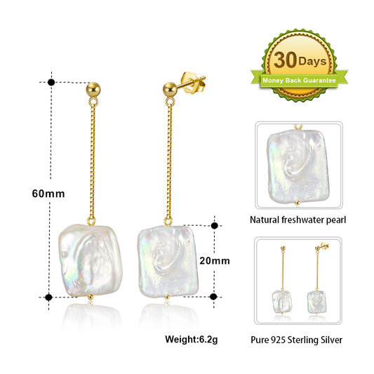 1 Pair Baroque Style French Style Geometric Square Irregular Polishing Plating Freshwater Pearl Sterling Silver 14k Gold Plated White Gold Plated Silver Plated Drop Earrings