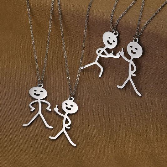 Hip-hop Exaggerated Funny Stickman Stainless Steel Pendant Necklace