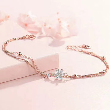 Casual Solid Color Flower Sterling Silver Plating Inlay Zircon Silver Plated Bracelets