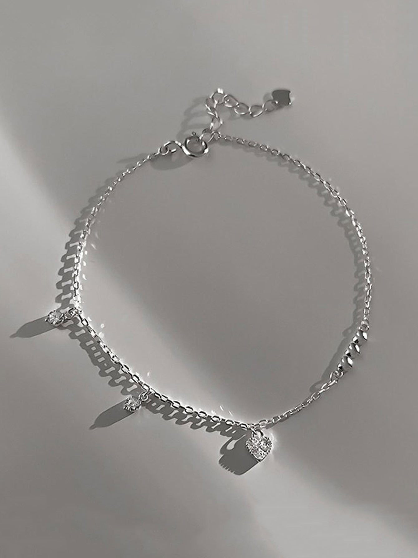 Casual Heart Shape Solid Color Sterling Silver Plating Inlay Zircon Silver Plated Bracelets