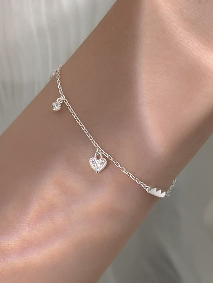 Casual Heart Shape Solid Color Sterling Silver Plating Inlay Zircon Silver Plated Bracelets
