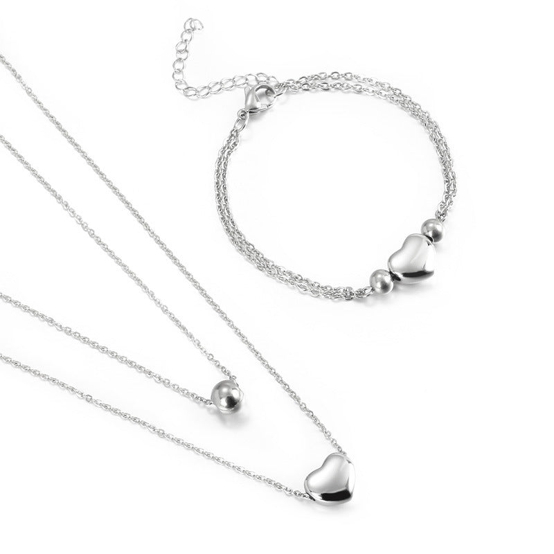 Casual Retro Heart Shape Stainless Steel Titanium Steel Plating Earrings Necklace