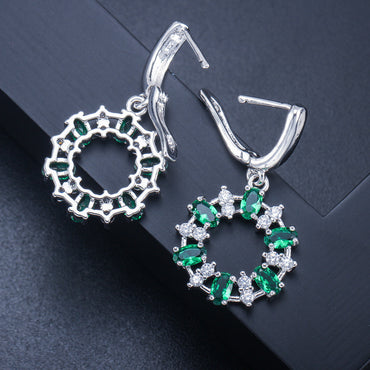 Elegant Round Copper Plating Inlay Artificial Gemstones White Gold Plated Rhodium Plated Earrings Necklace
