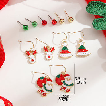 6 Pairs Christmas Santa Claus Plating Alloy Gold Plated Drop Earrings