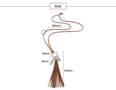 Vintage Style Vacation Ethnic Style Leaf Tassel Alloy Leather Rope Wholesale Long Necklace Necklace