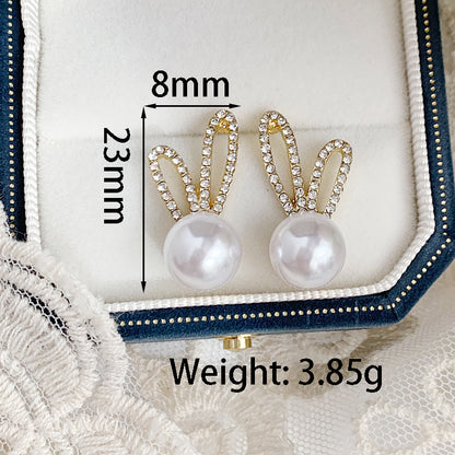 1 Pair Elegant Rabbit Plating Inlay Alloy Artificial Rhinestones Artificial Pearls Gold Plated Ear Studs