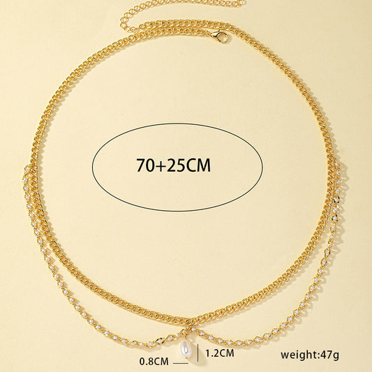 Glam Solid Color Alloy Plating Inlay Rhinestones 14k Gold Plated Women's Waist Chain