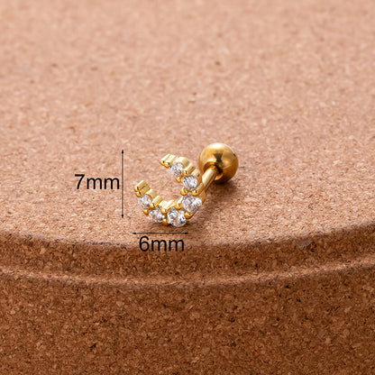 1 Piece Sweet Moon Heart Shape Flower Plating Inlay Stainless Steel Zircon 18k Gold Plated Ear Studs