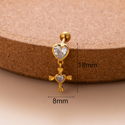 1 Piece Sweet Moon Heart Shape Flower Plating Inlay Stainless Steel Zircon 18k Gold Plated Ear Studs