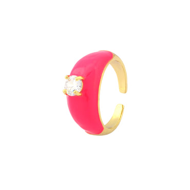 Simple Style Round Copper Enamel Plating Inlay Zircon 18k Gold Plated Open Rings